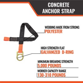 Malta Dynamics 4-Foot Concrete Anchor Strap - Safety Straps for Men’s and Women’s Fall Protection, OSHA & ANSI Compliant (10 pk)