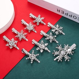9PCS Snowflake Hair Clips for Women Christmas Hair Accessory Crystal Xmas Hairpins Cute Snowflake Holiday Hair Barrettes Christmas Outfits Party Accessories Jewelry Gifts (Silver)