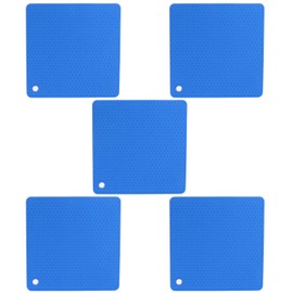 5pcs Silicone Pot Holders Mat Heat Resistant Anti Slip Square Honeycomb Trivet Mat Hot Pads for Kitchen Counter Blue