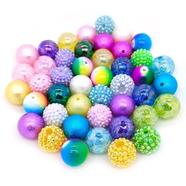 50pcs Chunk Beads, 20mm Bubblegum Beads Colorful Large Rhinestone Pearl Beads Loose Beads Round Spacer Beads for Jewelry Bracelet Necklace Pen Bag Chain Making Crafts Supplies