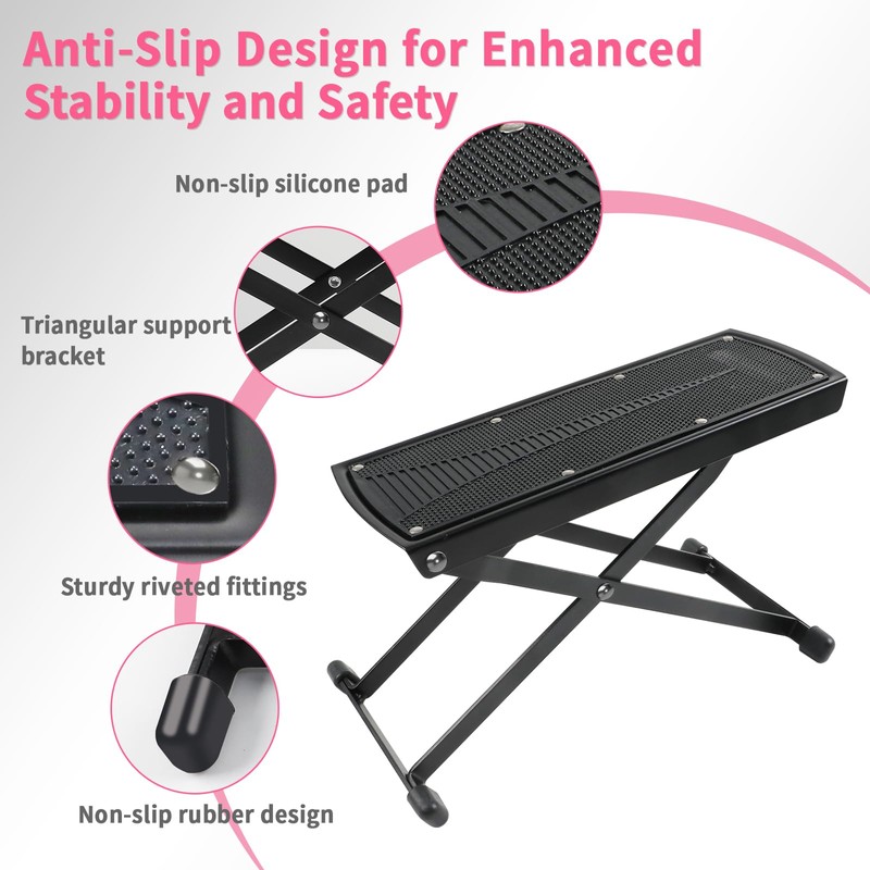 Pedicure Foot Rest, 6-Height Adjustable Non-Slip Foot Stand for Easy