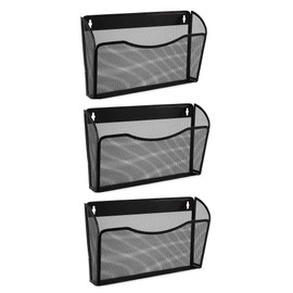 EASEPRES 3 Single Pocket Mesh Hanging File Organizer, Vertical Wall Mounted Magazine File Holder, Mount Basket Mail Paper Document Folder Organizing for Office, Home and School, Black