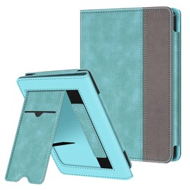 Fintie Case for Tolino Shine Color/Shine 5(2024)/Shine 4(2022) & Kobo Clara Colour/Clara BW(2024)/Clara 2E(2022) - Kickstand Case with Card Slot, Hand Strap and Auto Sleep/Wake, Denim Look Turquoise