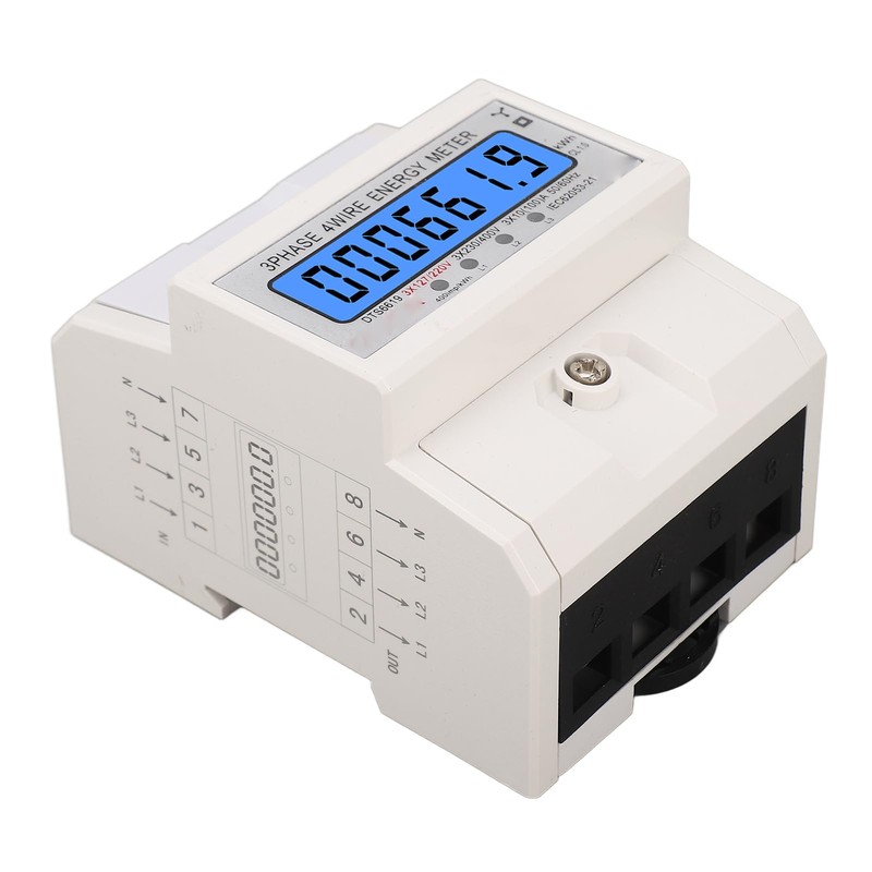 Digital Energy Meter, 3x127/220VAC Digital DIN Rail Electricity Meter Backlit
