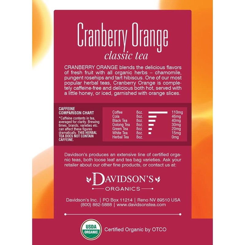 Davidson's Organics, Cranberry Orange, 8-count Tea Bags, Pack of 12