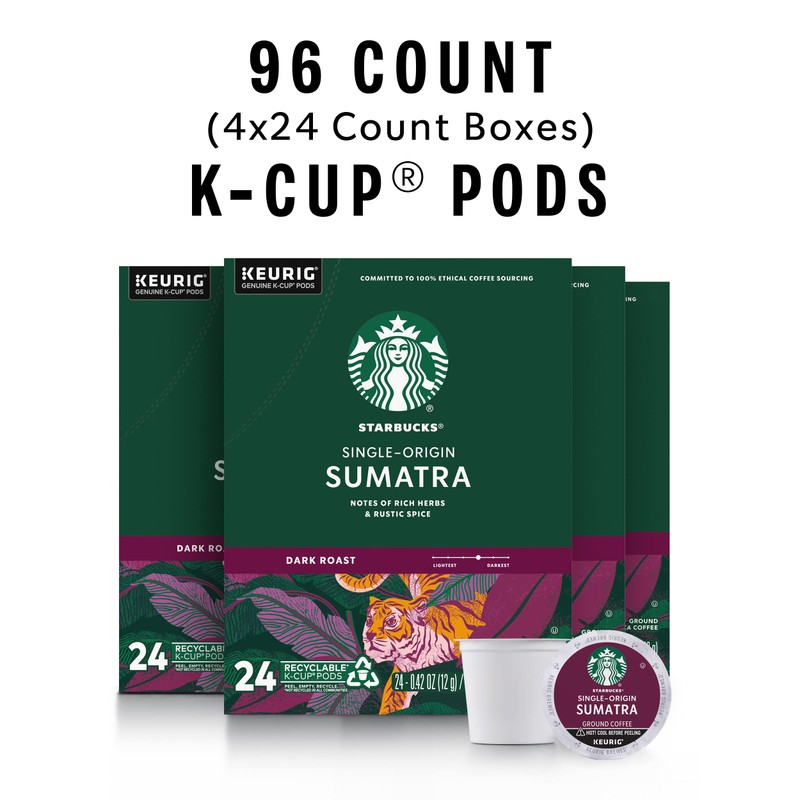 Starbucks K-Cup Coffee Pods, Dark Roast Coffee, Sumatra for Keurig