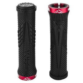 WFS Volatus Single Lock-on Grips for Mountain Bikes, Road, City Bike, 33mm OD Soft Comfortable Ergonomic, Anti-Slip 22mm ID Locking Handlebar Grips for MTB, 1 Pair, Black w/Red