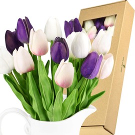 FiveSeasonStuff Tulips Artificial Flowers | Real Touch | Wedding Bouquet Home Décor Party | Floral Arrangements | 15 Stems (Beyond Purple)