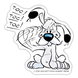 Spreadshirt Asterix & Obelix Idefix Klopft Toc Toc Toc Sticker, Max. 10 x 10 cm, Matt White