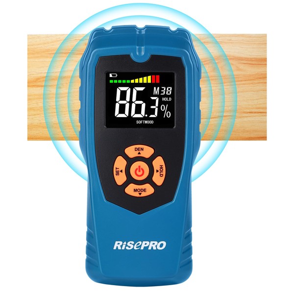 RISEPRO Pinless Non-Destructive Wood Moisture Detector Scanner for Firewood, Wall, Masonry, Softwood and Hardwood
