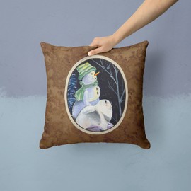 Caroline's Treasures SS8557PW1414 Snowman with Keeshond Fabric Decorative Pillow Machine Washable, Indoor Outdoor Decorative Pillow for Couch, Bed or Patio, 14Hx14W