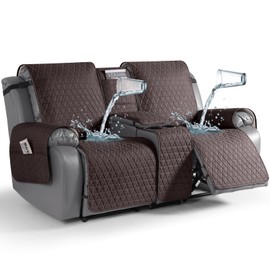 TAOCOCO 100% Waterproof Loveseat Recliner Couch Covers with Console,Double Reclining Couch Cover Non-Slip Sofa Slipcovers Washable,Furniture Protector Covers for Dog,Pets(2 Seater,Chocolate)