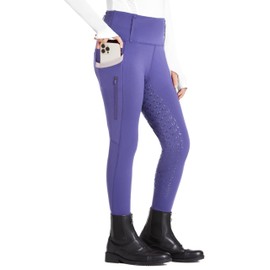 FitsT4 Sports Girls Riding Pants Full Seat High Waist Kids Equestrian Breeches Horse Schooling Tights Zipper Pockets Purple Size S