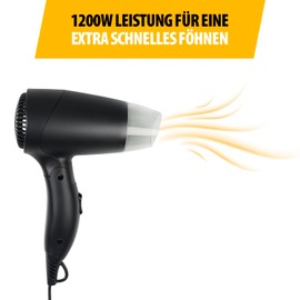 Tristar Reisefön – Klapphandgriff – Kompakte Größe - Starke Leistung von 1200 Watt – Schwarz – HD-2460
