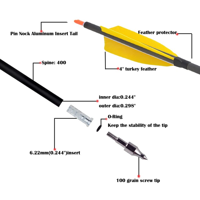 AMEYXGS 34 Inch Carbon Arrows 400 Spine Hunting Arrows with