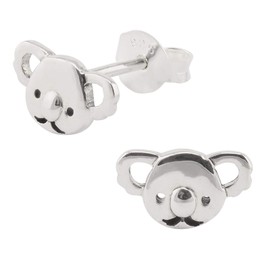 Monkimau Girls' Koala Stud Earrings Made of 925 Sterling Silver Oxidised, Silver