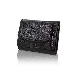 LASIEM Mini Wallet, Trifold Wallet, Genuine Leather, Women's, Mini Wallet, Small Wallet, Prevents Skimming, Buttonless / Black