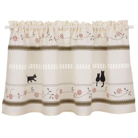 SunnyDayFabric Cafe Curtain Stitch Approx. 43.3 inches (110 cm) Width x 17.7 inches (45 cm) Length Cat