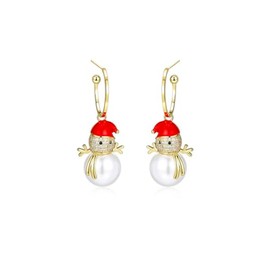 Hypoallergenic Cute Snowman Dangle Drop Stud Earrings Sterling Silver Cubic Zirconia Pearl Dangling Hoop Earrings for Women Christmas Gifts (White Pearl)