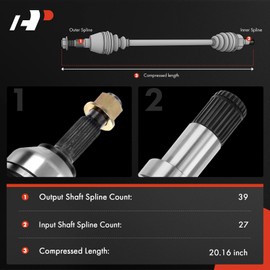 A-Premium Pair (2) Rear CV Axle Shaft Assembly Compatible with Yamaha Grizzly 350/400/450, Kodiak 400/450, 2005-2011, Left and Right, Replace# 4S2-2530U-00-00