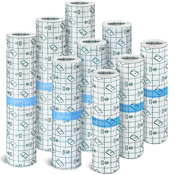 9 Rollos de Vendajes Impermeables Vendajes Adhesivos de Película Transparente Cinta de Vendaje para Ducha, 3 Tamaños (8 Pulgadas, 10 Pulgadas, 12 Pulgadas de Ancho)