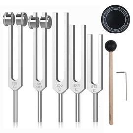 NEWFUN Tuning Fork, Tuning Fork Neurology, Tuning Fork 128 Hz, Set of 5 Tuning Forks (128 HZ, 136.1 HZ, 256 Hz, 384 Hz, 512 Hz) for Sound Therapy, Weighted Tuning Fork, Suitable for Meditation