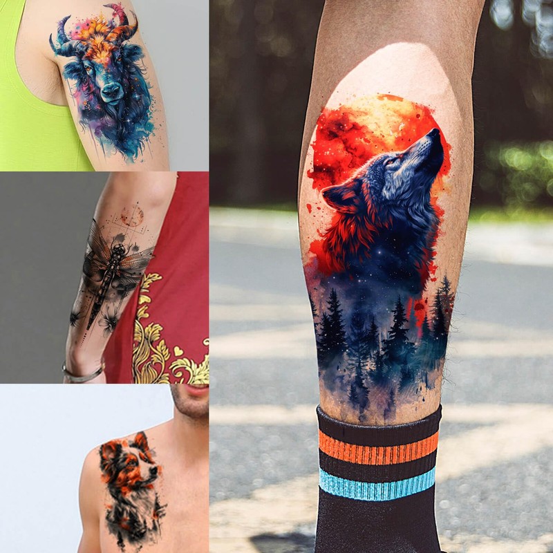 6 Sheets Temporary Lion Tattoo Fox Tattoo Bison Tattoo Wolf