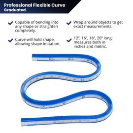 Pacific Arc Flexible Curve Graduated 18 Inch Ruler with Inking Edge, for Drawing, Pattern Making, Engineering, Stencil Making, Saddle Fitting