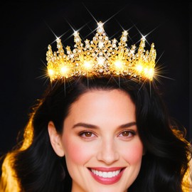 Urieo Light up Queen Crown LED Rhinestone Tiaras with Comb Glowing Prom Bridal Hair Accessories for Women