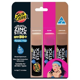 Sun Zapper Zinc Stick Beauty Pack - Piel Clara, Piel Oscura, Rosa (Paquete de 3) - Bloqueador Solar en Barra SPF 50+ con Óxido de Zinc.