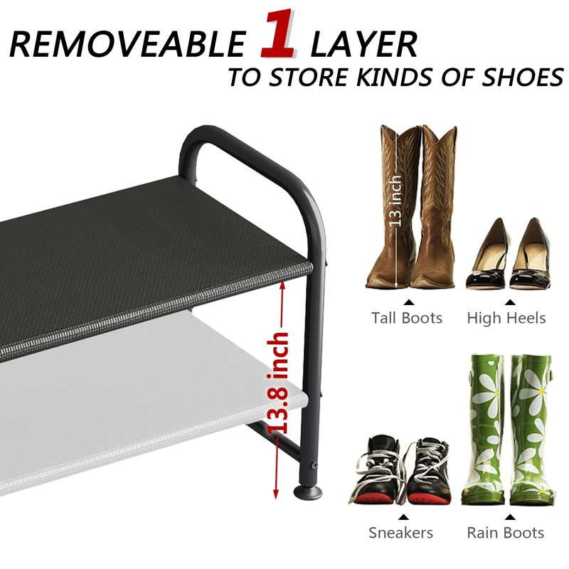 INGIORDAR Shoe Rack 2 Tier Long Storage Organizer Wide Metal