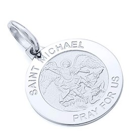 14k White Gold Religious Saint Michael Medal Charm Pendant