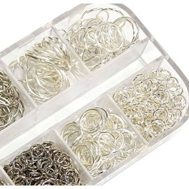 Pack of 1000 Eyelets Jump Rings Jump Rings Silver Eyelet 3 mm 8 mm 10 mm 12 mm x 0.7 mm Connector Open Rings Connecting Rings Chain Accessories Jewellery Parts Craft Set DIY M83
