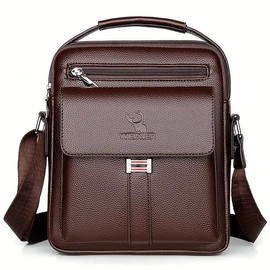 Maxoner PU  Trend Retro Men's Shoulder Bag Waterproof Carry-on Bag Messenger Bag Men's Backpack - Color: Lychee Brown