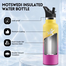 Motswedi Botella Termica 750 ml, Borraccia Acciaio Inox, per Acqua Fredda e Calda, Bottiglia Termica, a Prova di Perdite, Bottiglia Acqua, para Palestra, Ufficio, Yoga, Giallo & Rosso rosato