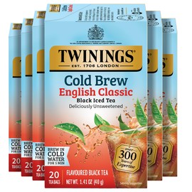 Twinings English Classic Cold Brew Iced Tea Bags, 20 Count (Pack of 6), Unsweetened Black Tea, Caffeinated, 120 Teabags