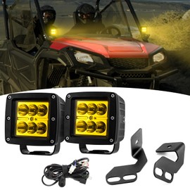 Wsays 2PCS LED Amber Light Pods & Ditch Hood Hinge LED Pod Mount Bracket w/Wiring Kit Compatible with Honda Pioneer 1000 & 700 & 500 Fit Kawasaki Teryx Teryx4