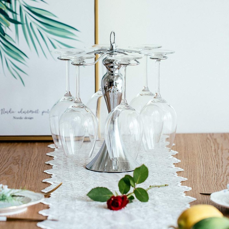 NUPTIO Tabletop Wine Glass Holder: Classic Silver 6 Wine Rack