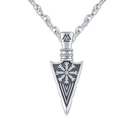 Viking Arrowhead Pendant Necklace 925 Sterling Silver Nordic Viking Compass Necklace Viking Arrowhead Jewellery for Boyfriend Brother Women, Sterling Silver