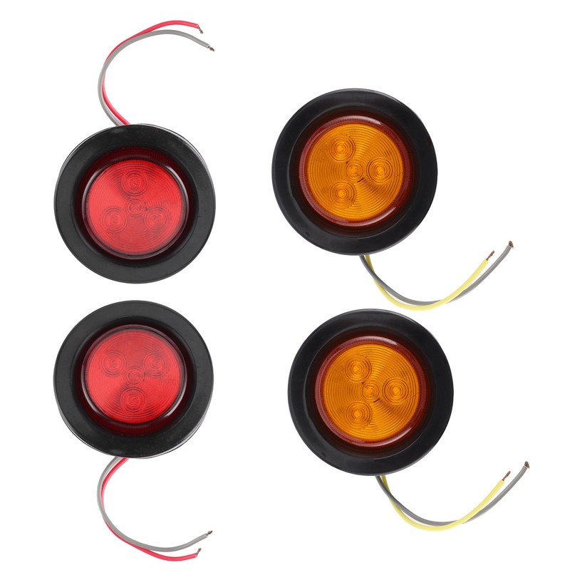 4pcs 2in Round LED Indicator Light Side Marker Lamp Red