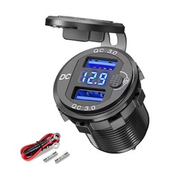 12V USB C Outlet, Aluminum Alloy Dual Quick Charge 3.0 Port Adapter,Waterproof Fast Charging Socket with Voltmeter and Switch,for Marine Motorcycle Truck Golf Cart RV