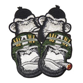 HEYTRCO 4PCS Cool Ape Iron on Patches, Cartoon Motorcycle Ride Biker Cigar Embroidered Repair Patches for Clothes, Classic Vintage Applique for Vests, Jeans, Jackets, Backpacks, Shoes