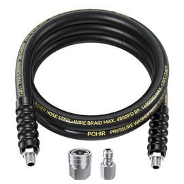 POHIR 8FT Pressure Washer Whip Hose 4800psi 3/8'' Steel Wire Braided with 3/8'' Quick Connect Plug, Reel Connector Jumper Hose for Pressure Washing (4800PSI, 8 FT)