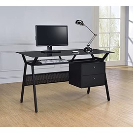 Coaster CO-800436 Modern 55-Inch Office Computer Desk Workstation with Black Tempered Glass Top Keyboard 2-Drawer Storage, 55.00Lx 23.50W x 30.75H
