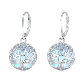 Midir&Etain Tree of Life Earrings for Women 925 Sterling Silver Moonstone Celtic Dangle Drop Leverback Earrings Tree Jewellery Birthday Gifts for Girls Daughter