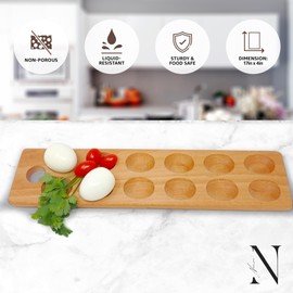 Namre' Wooden Deviled Egg Tray and Platter 12 Holes - Reversible Deviled Egg Platter & Charcuterie Board - Premium Quality Ideal for Picnics and Parties - Cutting Board Serving Tray with Recipes