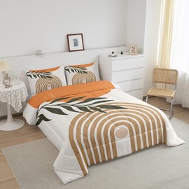 Sun Moon Abstract Comforter Set Queen Size,Boho Exotic Leaves Plants Bedding Set for Kids Girls Home Bedroom Decor,Modern Line Art Down Comforter,Sunrise Sunset Vintage Duvet Insert,2 Pillowcases