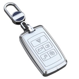 Ysbxitu Remote Key Fob Cover with Keychain Fit for LR4 Defender 110 Discovery Sport Range Rover Sport Evoque Vogue HSE Velar Jaguar E-PACE I-PACE XE XJ XF Smart Key Shell Case-White
