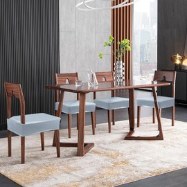 Soft Leather Chair Seat Covers Dining Chairs Set of 4, Waterproof Seat Covers for Kitchen High Stretch & Well-Fitted Chair Covers Dining Chairs with Elastic Ties (Grey, Rear-Covered)