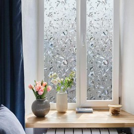 Donox Privacy Window Film,Decorative Stained Glass Window Film,Static Cling Sun Blocking Stickers for Home Heat Control Non-Adhesive,Rainbow Tulip 17.5 Inch x 13.1 Feet